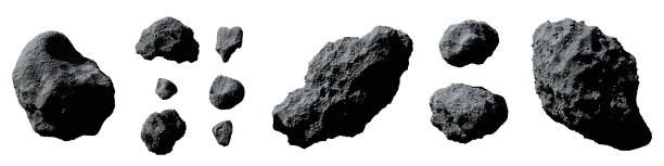 set of asteroids isolated on white background