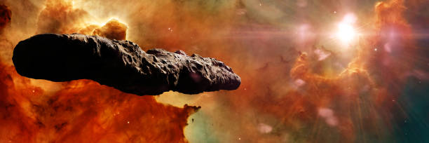 Oumuamua comet, interstellar object passing through the Solar System, unusual shaped asteroid stock photo