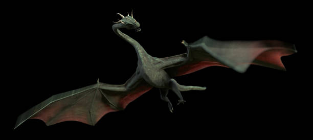 istock dragon, mythical flying serpent isolated with motion blur on black background 1189357581