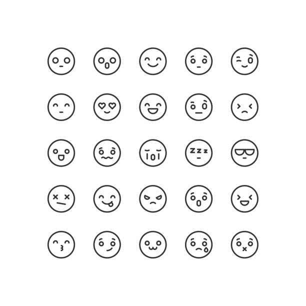Emoji Emotes Outline Icons Emoji - Outline Icons - Vector EPS 10 File, Pixel Perfect 25 Icons. flat thinking emoji stock illustrations