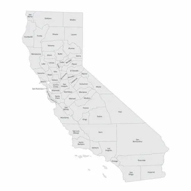 Vector illustration of California and its counties