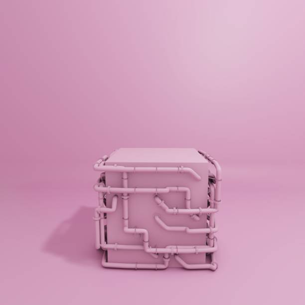 istock Pink Pastel Product Box Stand With Pipes 1189363344