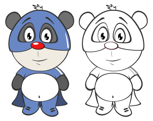 vektor-illustration eines niedlichen cartoon charakter panda für sie design und computer-spiel. malbuch umriss set - coloring book coloring book pets stock-grafiken, -clipart, -cartoons und -symbole