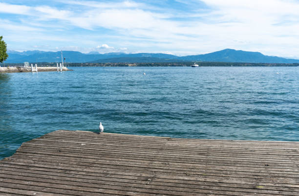Wooden platform on Lake Geneva