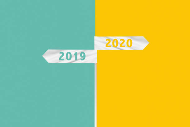 istock Stick with flags showing 2019 and 2020 1189371008