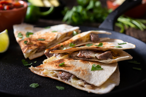 Steak and Cheese Quesadillas on a Cast Iron Comal or Griddle.