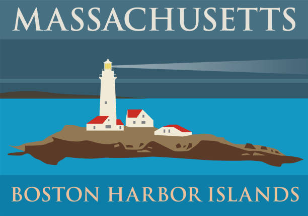 ilustraciones, imágenes clip art, dibujos animados e iconos de stock de faro del puerto de boston - fresnel