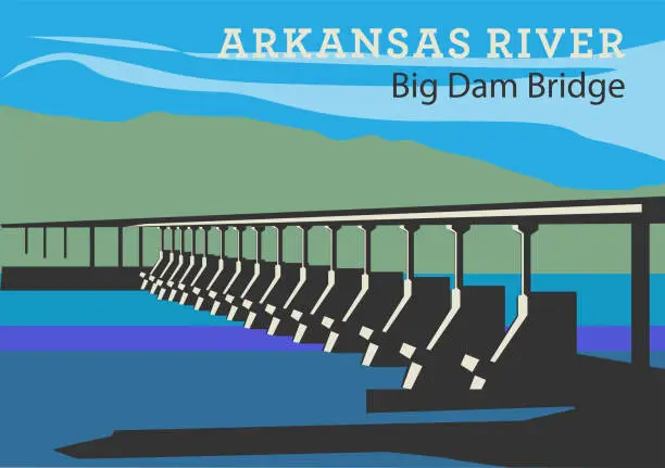 Vector illustration of Arkansas river Big Dam Bridge