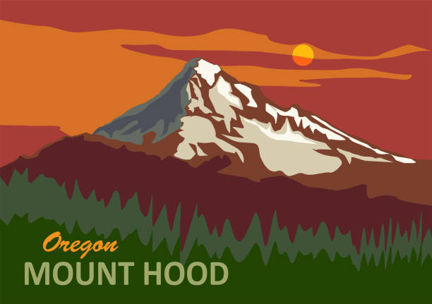 ilustrações, clipart, desenhos animados e ícones de capa da montagem em oregon - natural landmark winter season mountain peak