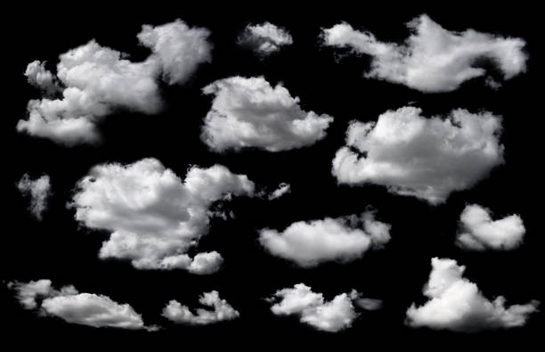 Clouds set isolated on black background. Clouds set isolated on black background. White cloudiness, mist or smog background. remote stock pictures, royalty-free photos & images