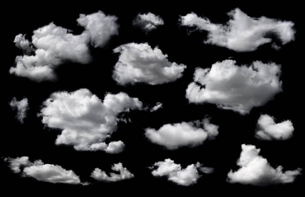 bulutlar siyah arka planda yalıtılmış olarak ayarlanır. - cloud stok fotoğraflar ve resimler