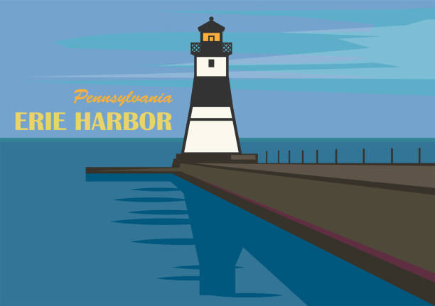 erie harbor north pier light in pennsylvania - lake coastline blue nautical vessel stock-grafiken, -clipart, -cartoons und -symbole