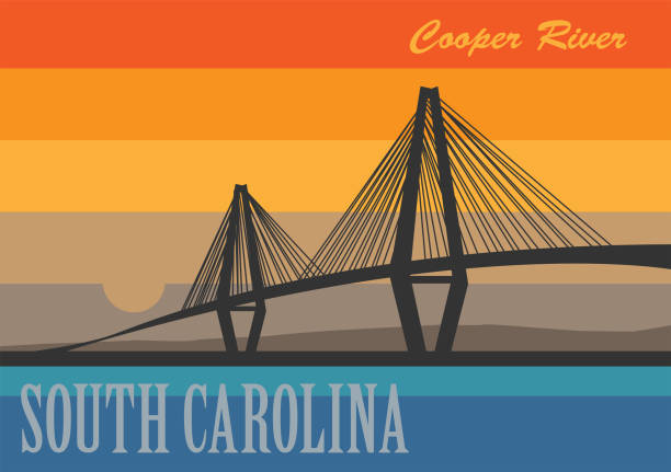 güney carolina'daki cooper nehri köprüsü - south carolina stock illustrations
