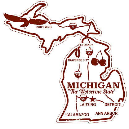 Retro Michigan Travel Stamp