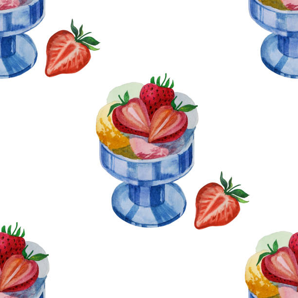 акварель бесшовный узор с вкусным мороженым. иллюстрация ручной нарисованной - bar stock illustrations