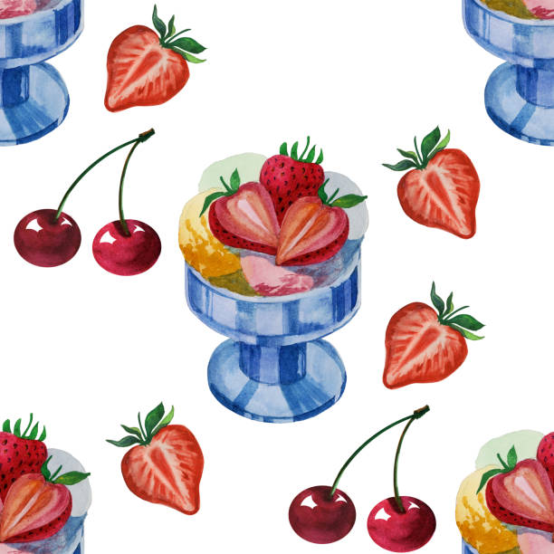 акварель бесшовный узор с вкусным мороженым. иллюстрация ручной нарисованной - bar stock illustrations