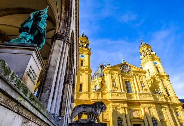 famous theatiner church and feldherrnhalle in munich - germany
