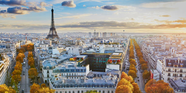 Aerial panoramic cityscape view of Paris, France stock photo