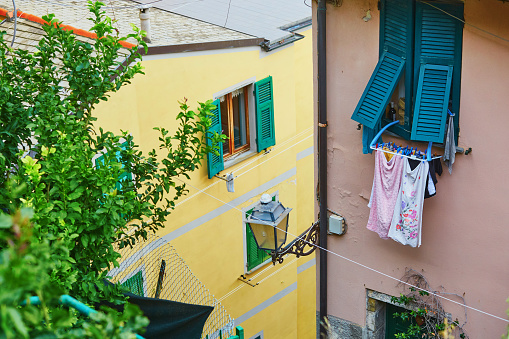 Laundry drying on the rope in Riomaggiore