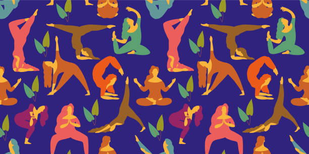istock Yoga seamless pattern. Women do yoga position. Women silhouettes set. Vector illustration 1189390871