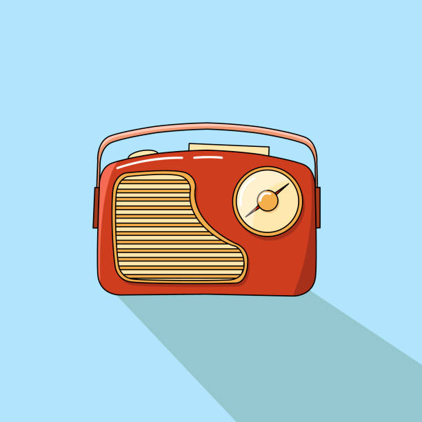 Old fshioned style. Creative conceptual retro music vector illustration. Old vintage radio tape recorder record player boombox with contrast shadow. lifestyle backgrounds audio stock illustrations