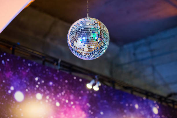 istock Disco ball with bright rays, night party background 1189392556