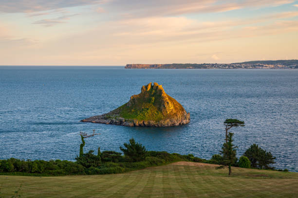 Thatcher's Rock, seen from Thatcher Point in Torquay, Torbay, England, UK