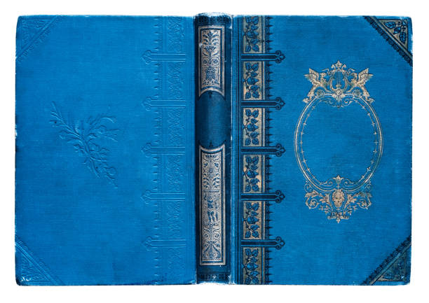 istock Old open book cover with embossed golden abstract pattern and floral decorations isolate on white background. 1189397077