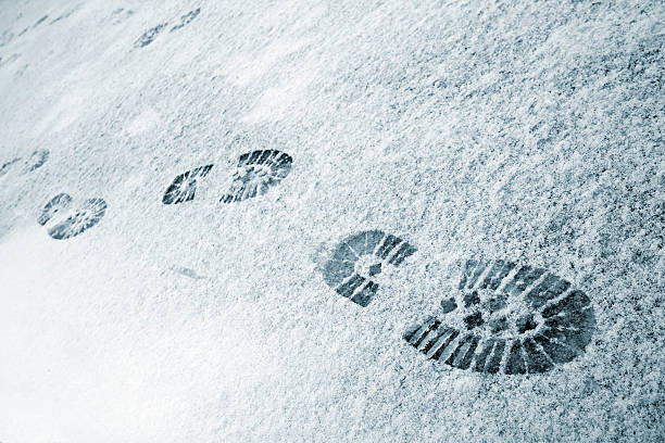empreintes dans la neige - winter cold footpath footprint photos et images de collection