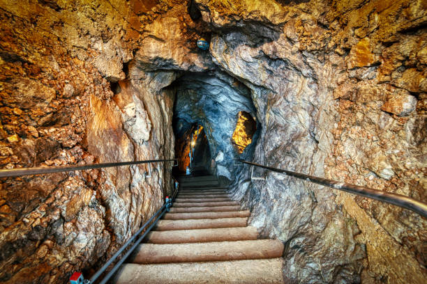 istock Underground limestone caves with stairs for sightseeing 1189401726