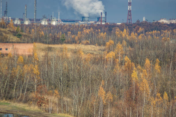 istock Factories in an industrial area among the forest 1189404330