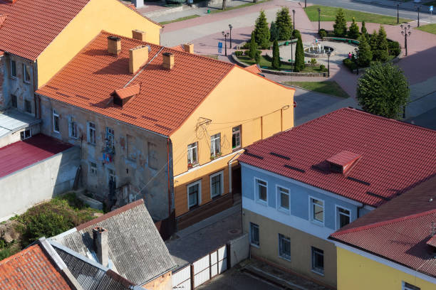 プラヴジンスク センター、カリーニング ラード州、ロシアの古い歴史的な建物の aeral ビュー。プラヴジンスク (町のドイツの名前はフリートラント) は、1312 年設立されました。カリーニン� - pravdinsk ストックフォトと画像