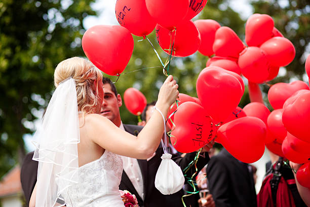 istock Wedding couple with balloons 118940751