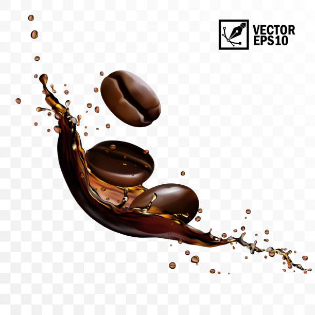 realistische transparente isolierte vektor fallen spritzer von kaffee mit bohnen, editierbare handgefertigte mesh - falling beans stock-grafiken, -clipart, -cartoons und -symbole