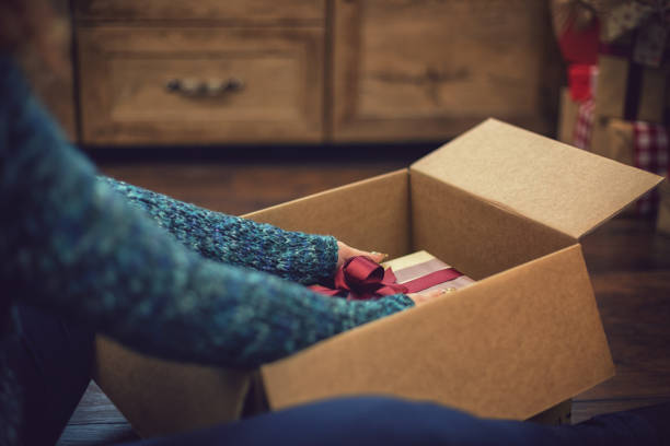 istock Young girl getting parcel on Christmas 1189413169