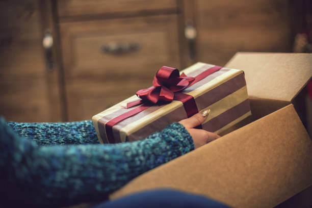 istock Young girl getting parcel on Christmas 1189414027