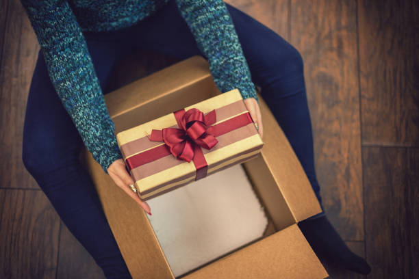 istock Young girl getting parcel on Christmas 1189414087