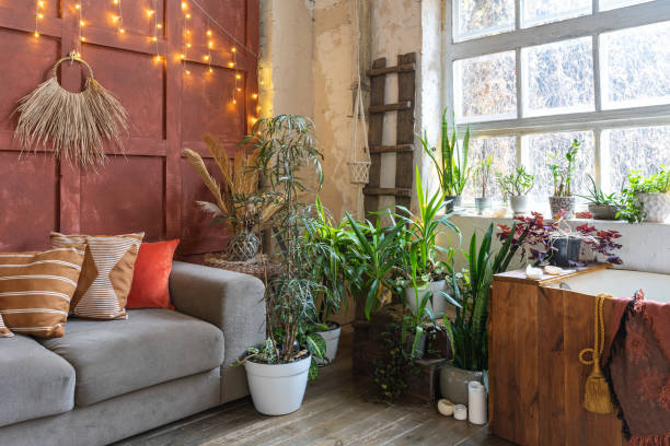 istock Cozy house with room in boho style interior 1189414209