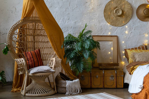 istock Cozy house with room in boho style interior 1189414322