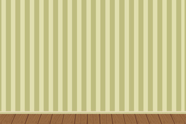 istock Interior design. Wall with striped wallpaper and wooden floor. 1189414401
