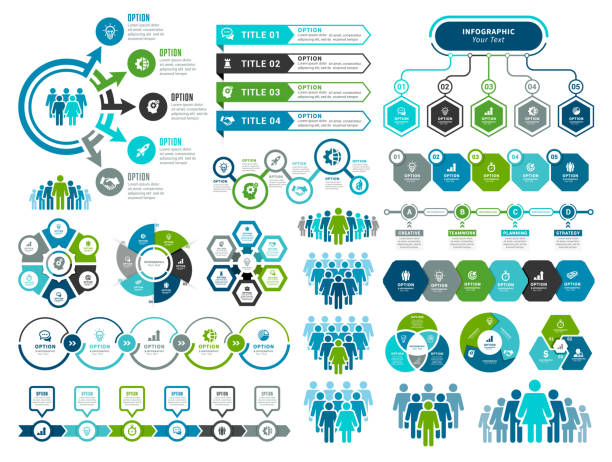 Set of Infographic Elements Vector illustration of the infographic elements, bar chart, circle diagram, timeline. people infographics stock illustrations