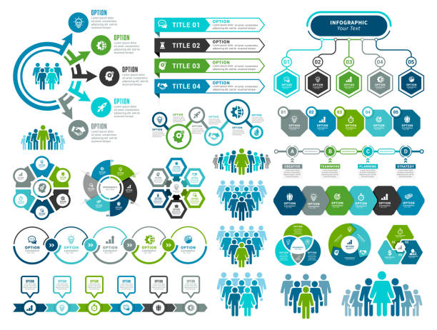 Set of Infographic Elements Vector illustration of the infographic elements, bar chart, circle diagram, timeline. flow chart stock illustrations