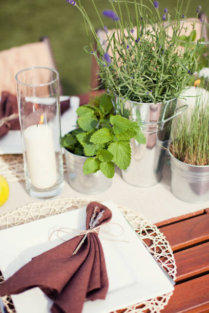 istock table setting in rustic style with herbs, apples and brown napkins 1189418100