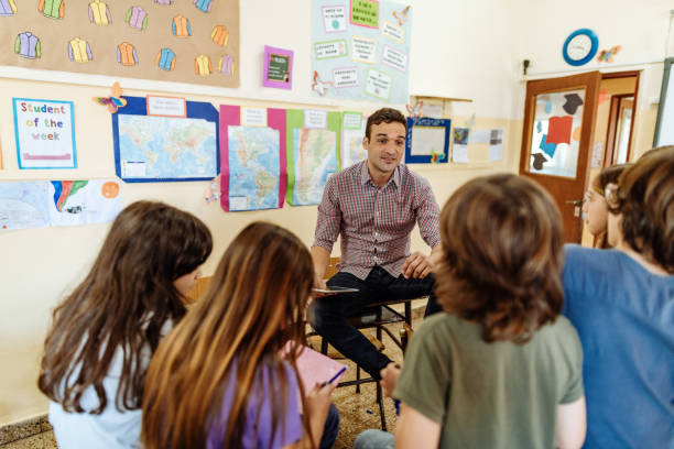 istock Elementary education in Latin America - brainstorming with teacher after the class 1189423297