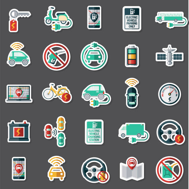 현대 자동차 기술 스티커 세트 - fuel gauge fossil fuel fuel and power generation gauge stock illustrations