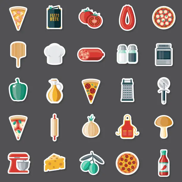 Vector illustration of Pizza Sticker Set