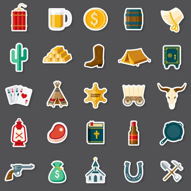 Vector illustration of Wild West Sticker Set