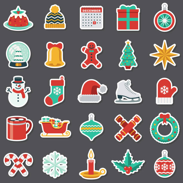 ilustrações de stock, clip art, desenhos animados e ícones de christmas sticker set - santa claus food
