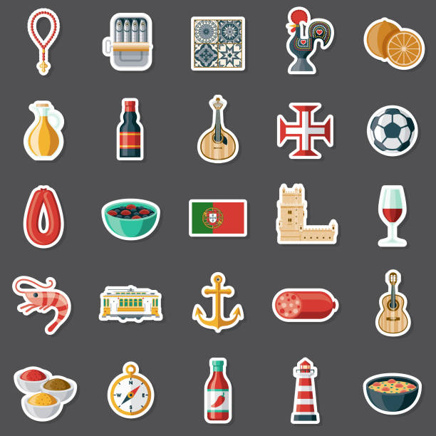 Portugal Sticker Set A set of flat design icons in a sticker type format. File is built in the CMYK color space for optimal printing. Color swatches are global so it’s easy to edit and change the colors. christian fish clip art stock illustrations