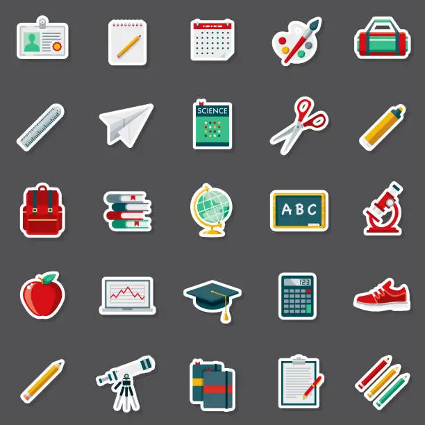 Vector illustration of School Supplies Sticker Set